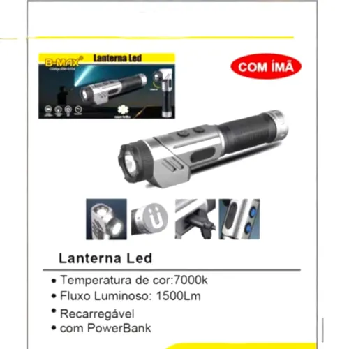 Lanterna Led Dobrável Com Imã 90 Graus Recarregável 