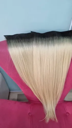 Mega Hair Loiro Claro com Mechas Pretas