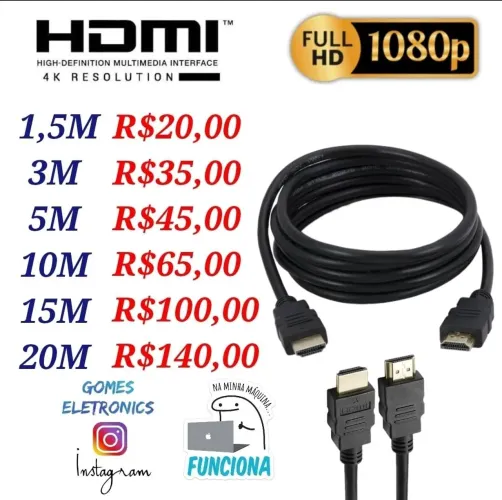 Cabos HDMI 1.5M a 20M - Full HD e 4K a partir de R$20,00