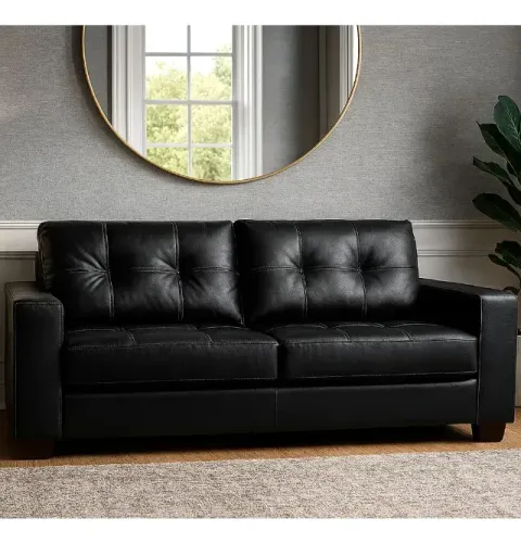 Sofá Living Veneza 3 Lugares Preto Couro