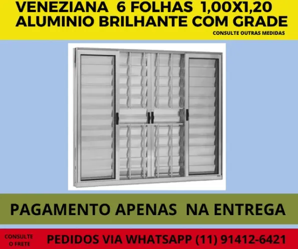janela de aluminio brilhante  6 folhas com grade