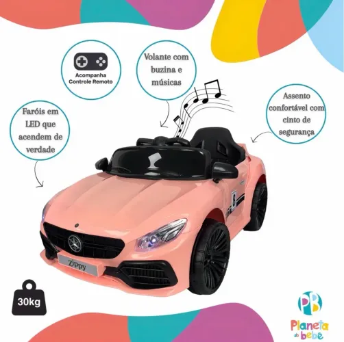 Carro elétrico infantil Mini Mercedes rosa - Novo, Lacrado e nota fiscal