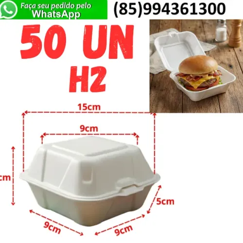 Hamburgueira Embalagem Isopor H2 Tèrmica para Hamburguer Lanches Fatia Torta Bolo 50un