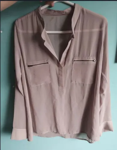 Camisa social feminina bege transparente M