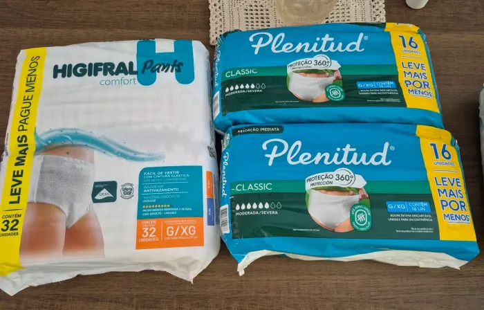 Roupa Íntima G/XG 16 Unidades. Cada embalagem de 1<br>Tenho 2 pacotes novos, cada pacote R$60