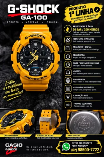 Relógio G-Shock GA-100 Amarelo WR20BAR 1ª Linha