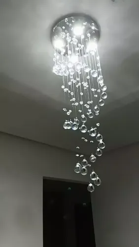 Lustre Espiral de Cristal K9 Legitimo para Sala de Jantar - Base 30cm Inox