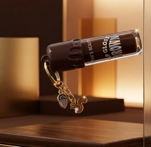 ? Lip Gloss Brown com Chaveiro - Brilho Elegante e Cheio de Estilo
