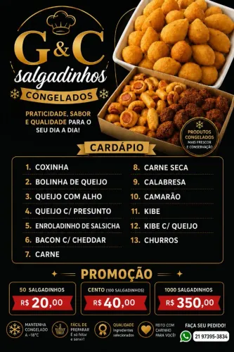 Salgadinhos congelados de fábrica