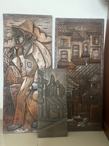 Conjunto Artesanal Quadros de Madeira