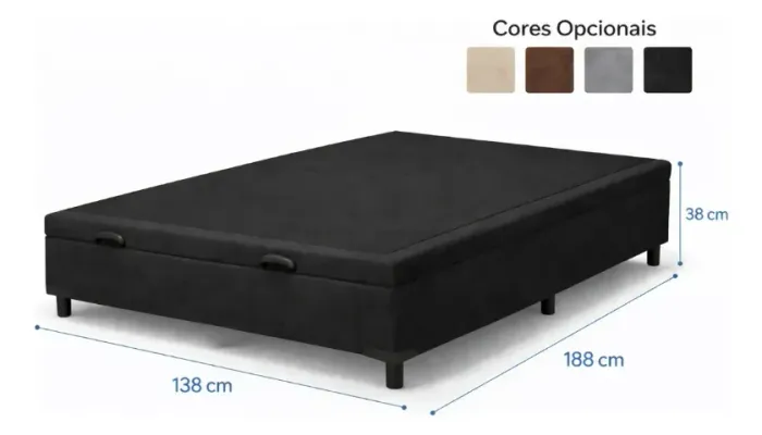 Box Baú Casal 138x188 Alt. 38 Em Suede 