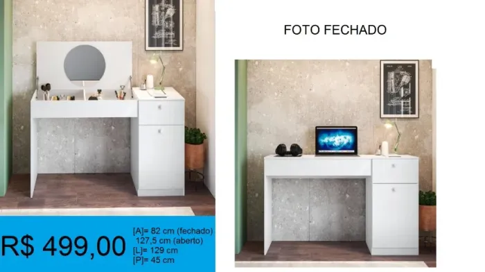 Penteadeira 2 em 1 vira escrivaninha - frete grátis!