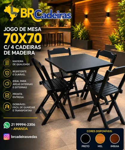 JOGO DE MESA COM CADEIRAS DE MADEIRA 70X70