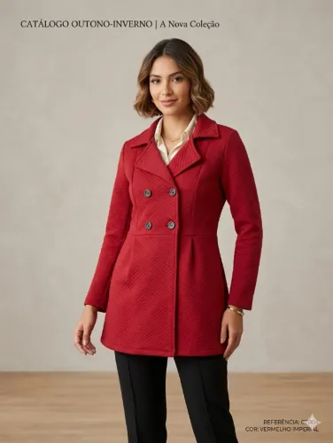 Casaco Feminino Vermelho Sobretudo com Botão Frontal