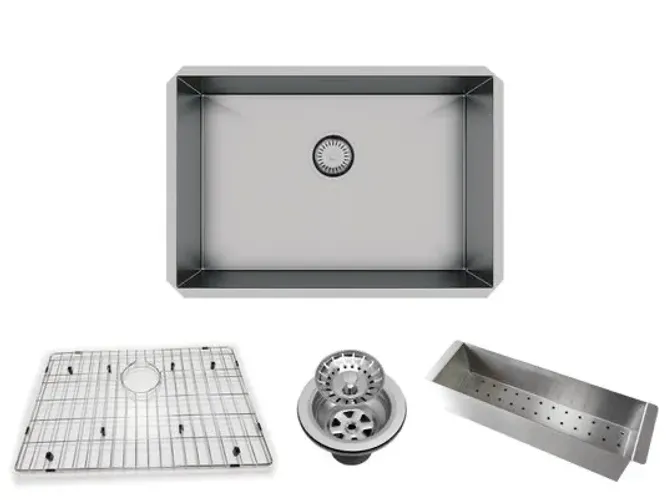 Cuba De Embutir Quadratta 60x40cm Em Aço Inox Escovado Com Escorredor + Grade Aramada