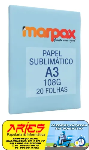 PAPEL SUBLIMÁTICO PARA SUBLIMAÇÃO A3 AZUL 108G 20 FOLHAS MARPAX PE0310