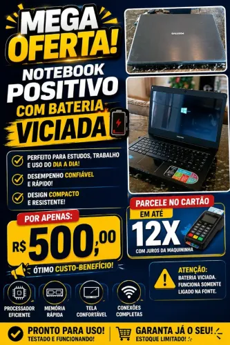 notebook usado funcionando ( Bateria viciada )