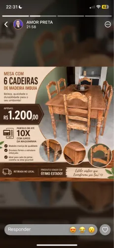 Mesa Madeira Pura - Embuia 6 cadeiras