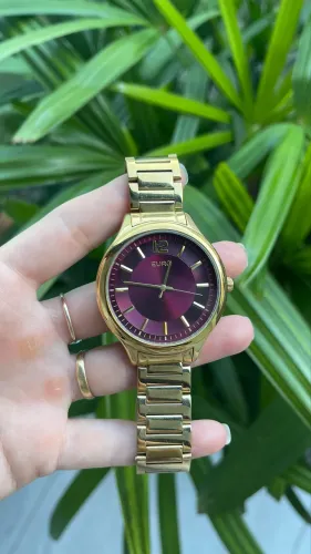 relógio feminino Euro dourado e rosa