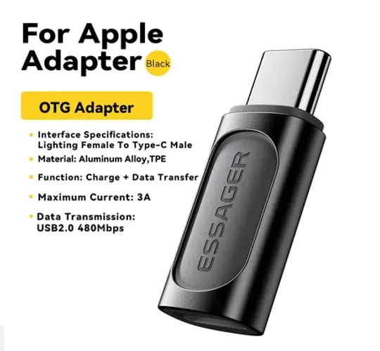 Adaptador Essager pd 20w otg iPhone lightining para Usb tipo C