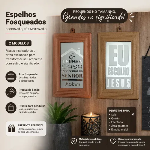 Pequenos espelhos, decorados em fosqueamento com frases e desenhos.
