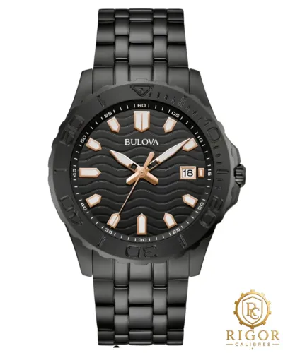 Relógio Bulova Classic Sport 98B438 - Estilo Moderno em Aço Preto e Detalhes em Ouro Rosê
