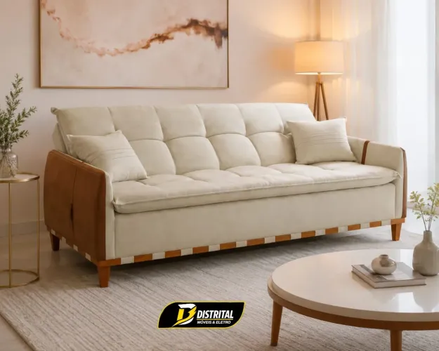 Sofá Cama 2,09 m Linho Firenze Novo