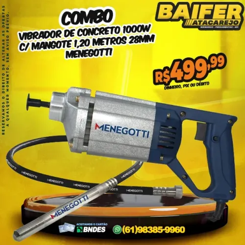 Vibrador de Concreto 1000w Com Mangote 1,20 metros 28mm Menegotti