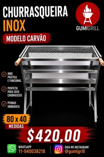Churrasqueira Inox medida 80 x 40cm