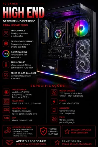 Computador Intel i7 8700K Z370 ASUS TUFF M.2 512G XPG