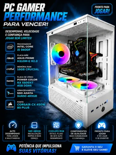 PC Gamer Core I5 9400F RX5500 XT 4GB - Completo - Até 12 X 202,00 Sem Acréscimo !!!