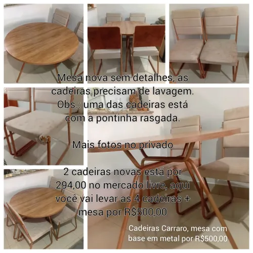 Mesa redonda com 4 cadeiras Carraro
