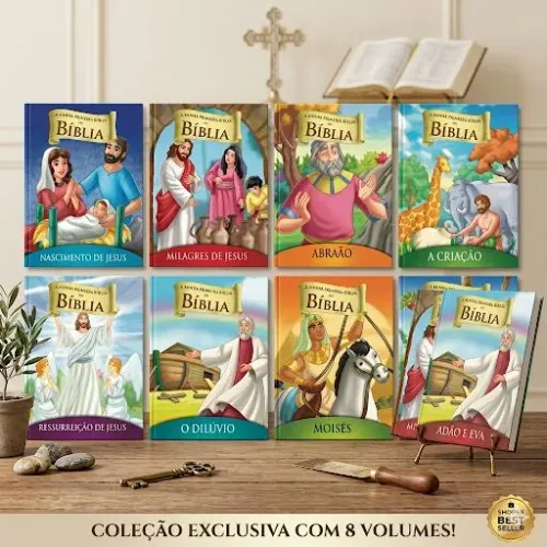 Kit 8 livros Bíblicos Infantil, Histórias da Bíblia, Criação, Moisés e muito mais.