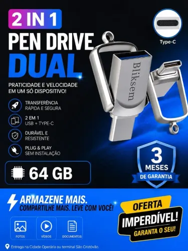 Pendrive 2 em 1 64 GB