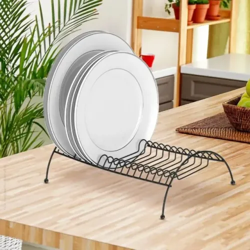 Suporte Porta 18 Pratos Preto Organizador Multiuso Cozinha