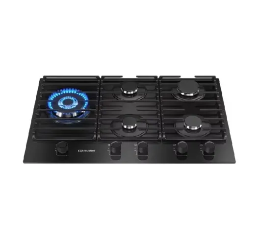 Cooktop Mueller 5 Bocas a Gás com Mesa de Vidro Tripla Chama Preto