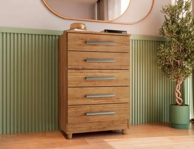 Comoda Paola Plus 5 Gavetas Marrom Frete Grátis - Até 12x S/ Juros