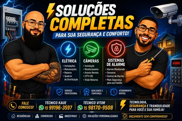 Serviço de alarmes, câmeras e elétrica 