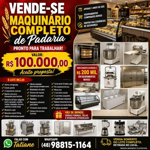 VENDE-SE MAQUINÁRIO COMPLETO DE PADARIA