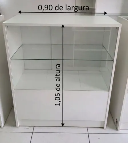 Balcão Vitrine Expositor Branco com Vidro Temperado (o,90cm x 1,05m)