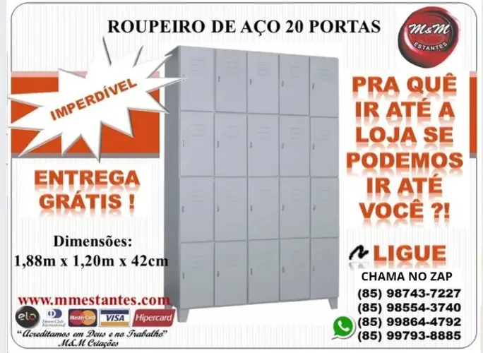 Entrega Grátis - Armário de Aço Guarda-Volumes 20 Portas