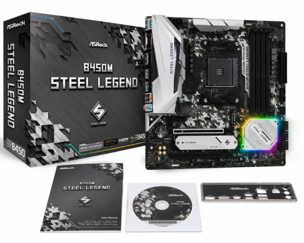 Placa Mãe ASRock B450M Steel Legend AM4 Completa com Caixa