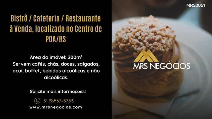 Bistrô / Cafeteria / Restaurante à Venda, localizado no Centro de POA/RS