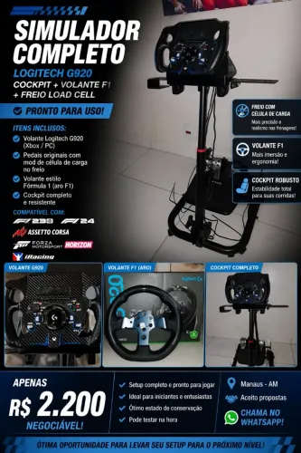 SIMULADOR COMPLETO - LOGITECH G920 + COCKPIT + VOLANTE F1 + FREIO LOAD CELL