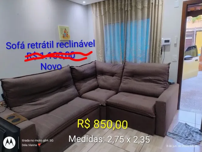 Sofá de canto retrátil reclinável