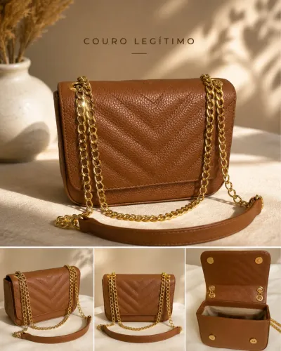Bolsa Couro legítimo Caramelo