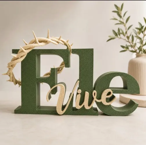 Letreiro Decorativo Ele, Jesus e Cristo Vive 3D Decoração Cristã Religiosa Enfeite de Mesa