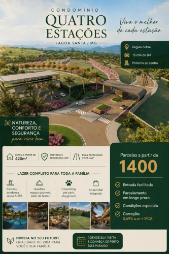 Lote em condomínio de alto padrão em Lagoa Santa | 420m² | Parcelas a partir de R$ 1.400