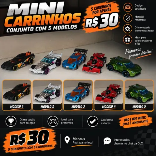 Lote Com 5 Carrinhos Colecionáveis Estilo Hot Wheels / Miniaturas