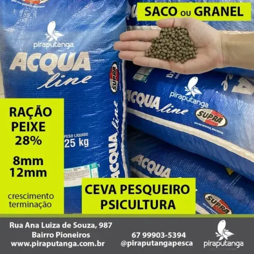 Ração de Peixe 8mm e 12mm Saco 25kg Ração Pesqueiro Ceva Pesque e Pague Tanque Criação